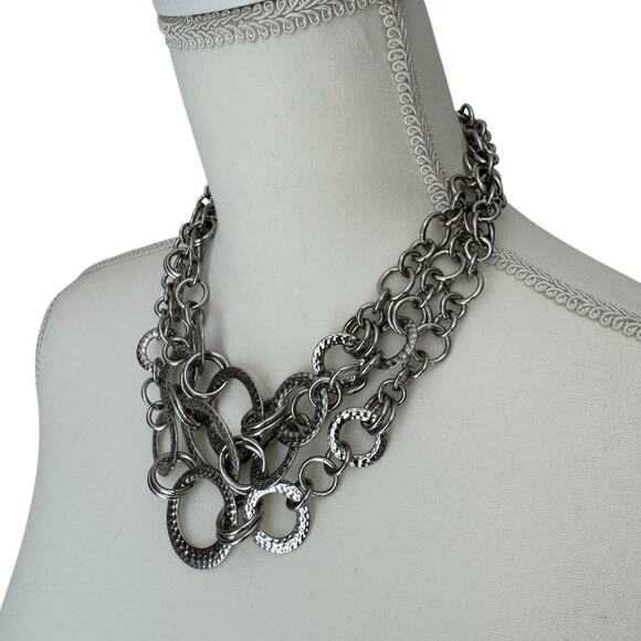LIA SOPHIA Silver Tone Chunky Chain Link Triple Strand Necklace Versatile 3 pcs - Picture 2 of 9